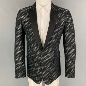 JUST CAVALLI Black Grey Jacquard Wool Blend Peak Lapel Sport Coat